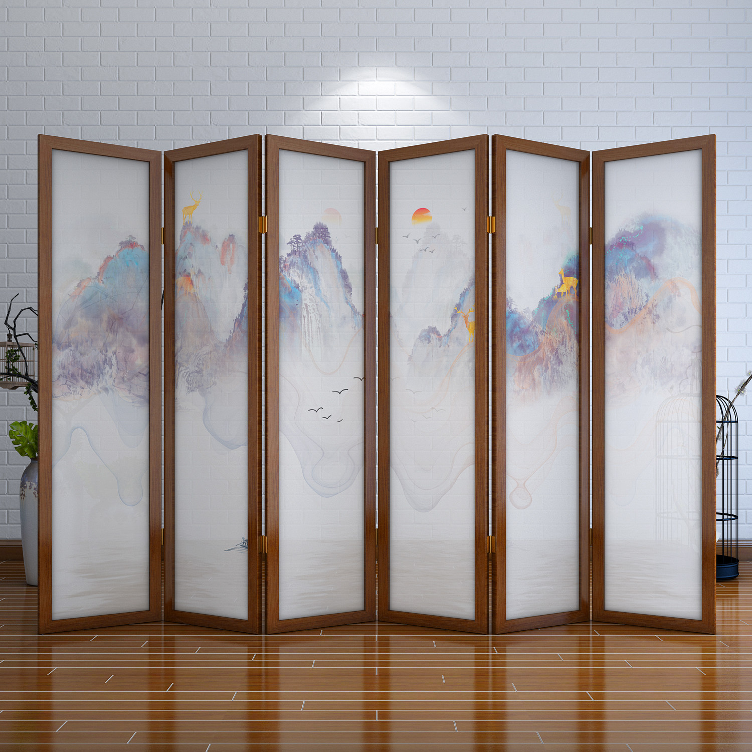 特价纱屏风_新中式纱画屏风隔断办公酒店折叠移动布艺屏风卧室客厅