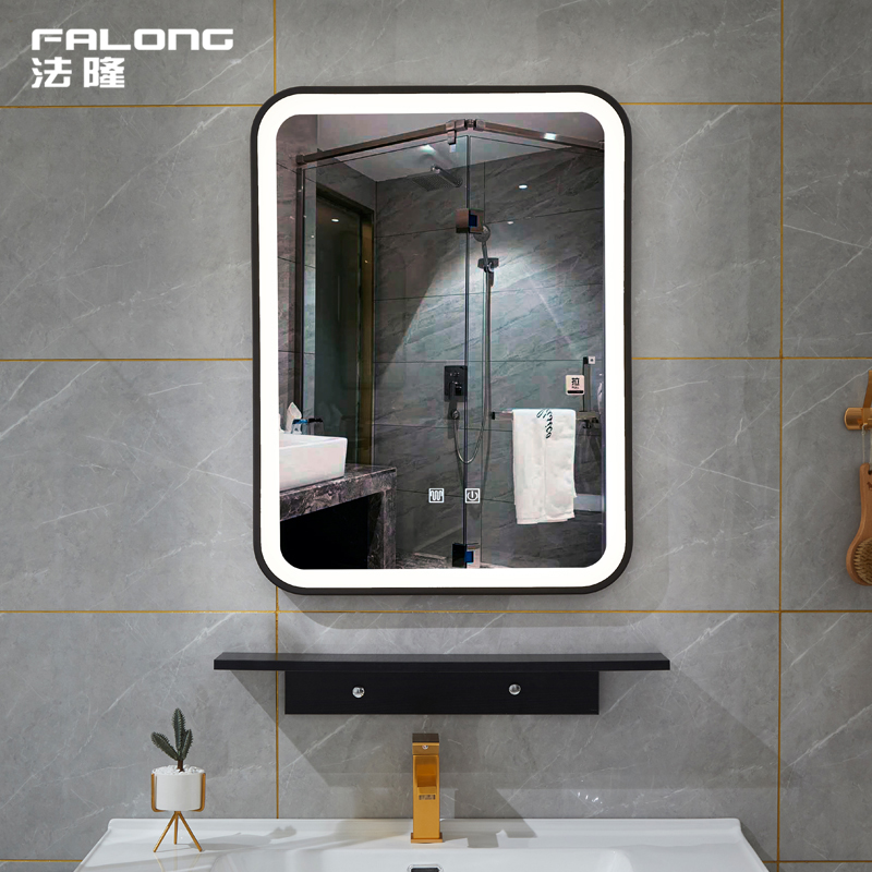 铁艺边框卫生间浴室镜竖挂LED智能灯镜 防雾洗手间镜酒店壁挂镜子