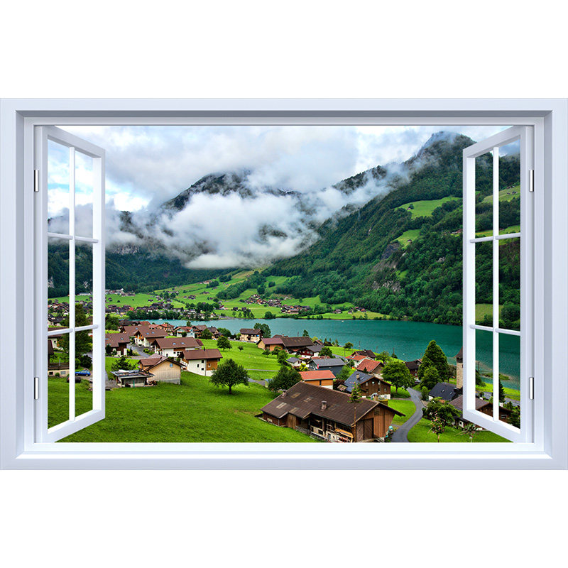 3d立体墙壁贴画自粘风景假窗户装饰仿真大自然卧室墙面壁画贴纸