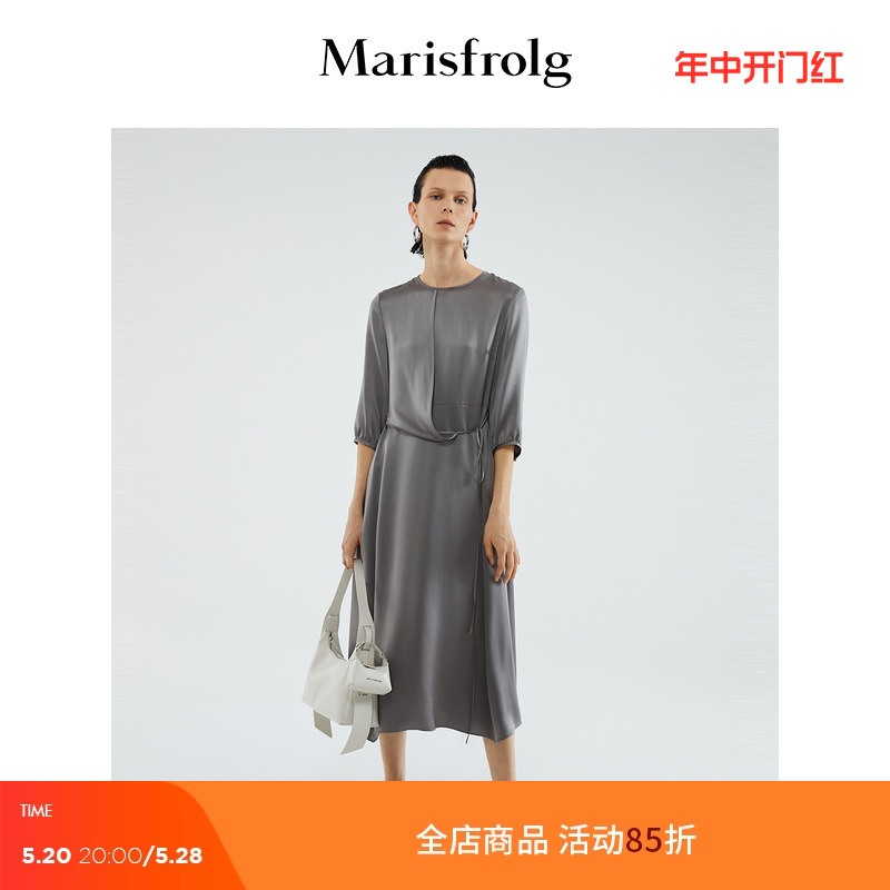 【高阶色彩__高级灰】玛丝菲尔夏季新品雾灰色设计感法式连衣裙