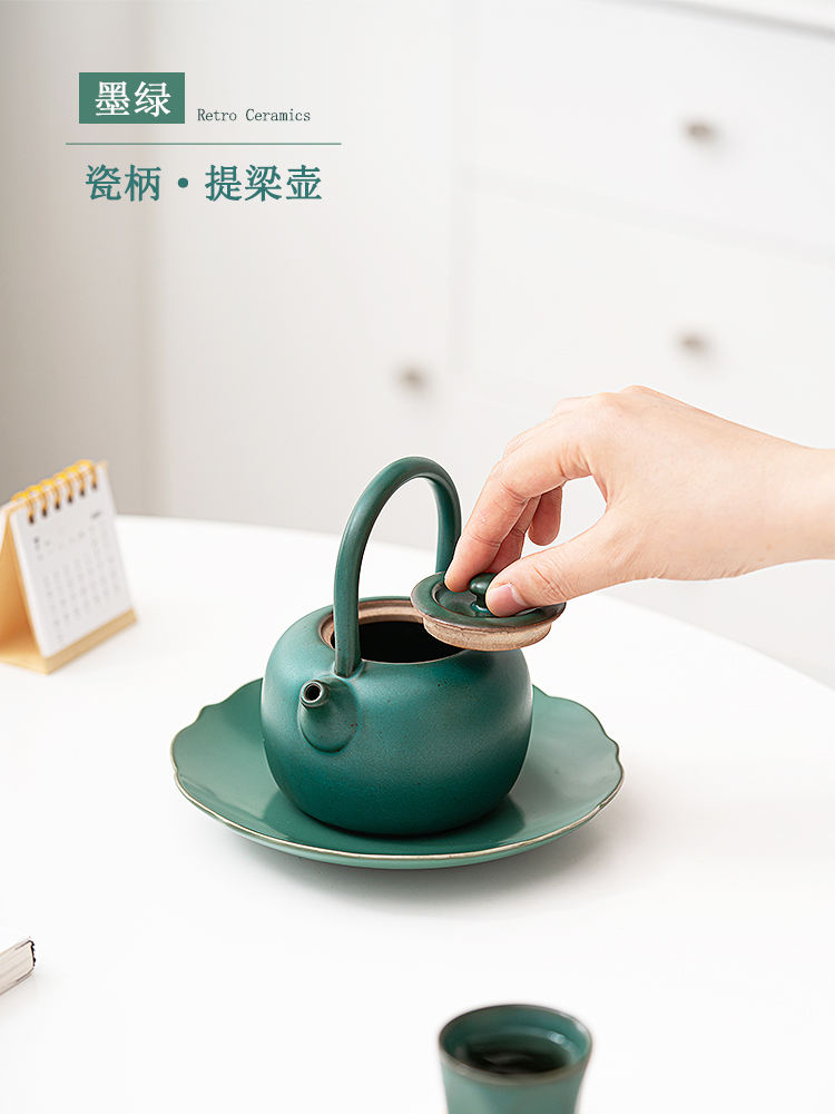 遇素现代中式功夫茶壶瓷柄提梁壶家用窑变茶具单壶普洱过滤泡茶器