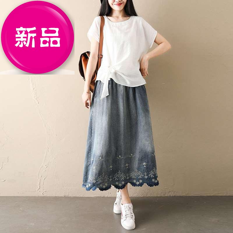 牛仔半00身裙女2019新春夏高腰松紧A字伞裙薄软大摆中长款长裙子|ruв категории Женская одежда, юбка - от Buy2taobao.com для оказания профессиональной услуги покупки агента Taobao