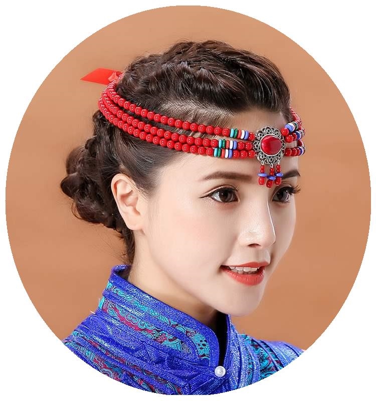 蒙古族珠珠头饰女儿童成人舞蹈演出配饰新娘发饰民族跳舞可调节