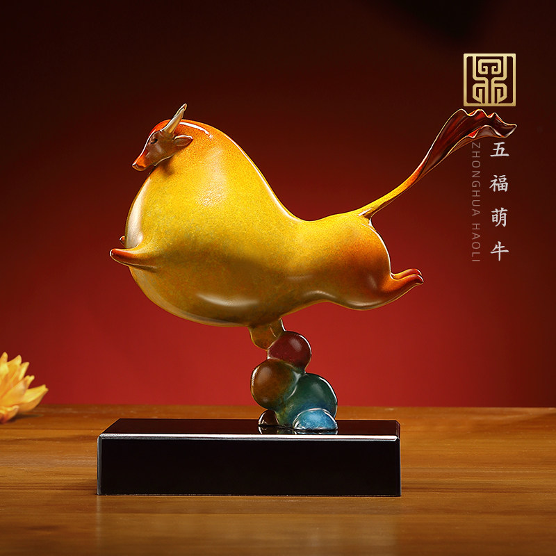 荣芙《五福萌牛》铜牛摆件办公室书房牛气冲天可爱萌宠装饰工艺品