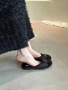 法式包头半拖鞋女外穿2024年夏季新款小香风一脚蹬平底穆勒凉鞋子