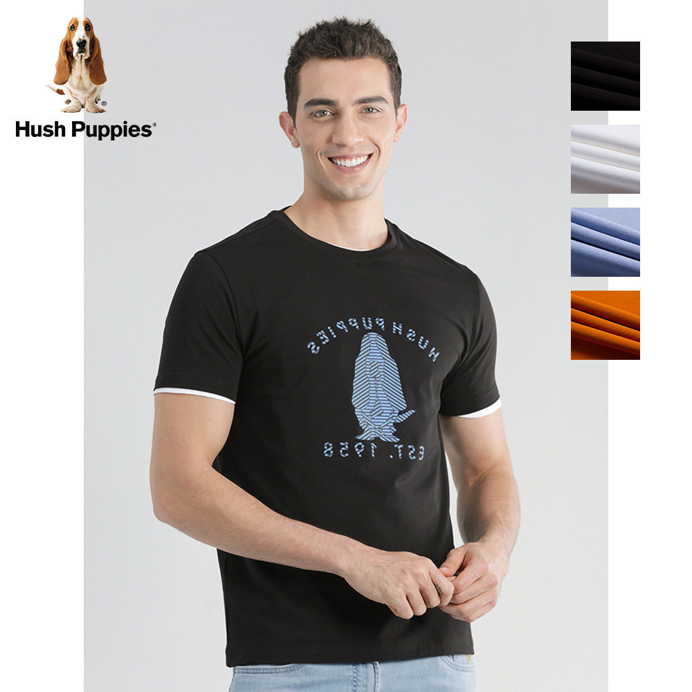 hush puppies暇步士男装2021夏新时尚logo设计圆领t恤|pe-21360d