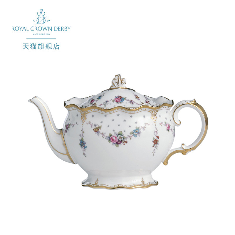 royal crown derby德贝骨瓷欧式安东尼王后花茶壶中下午茶具英国