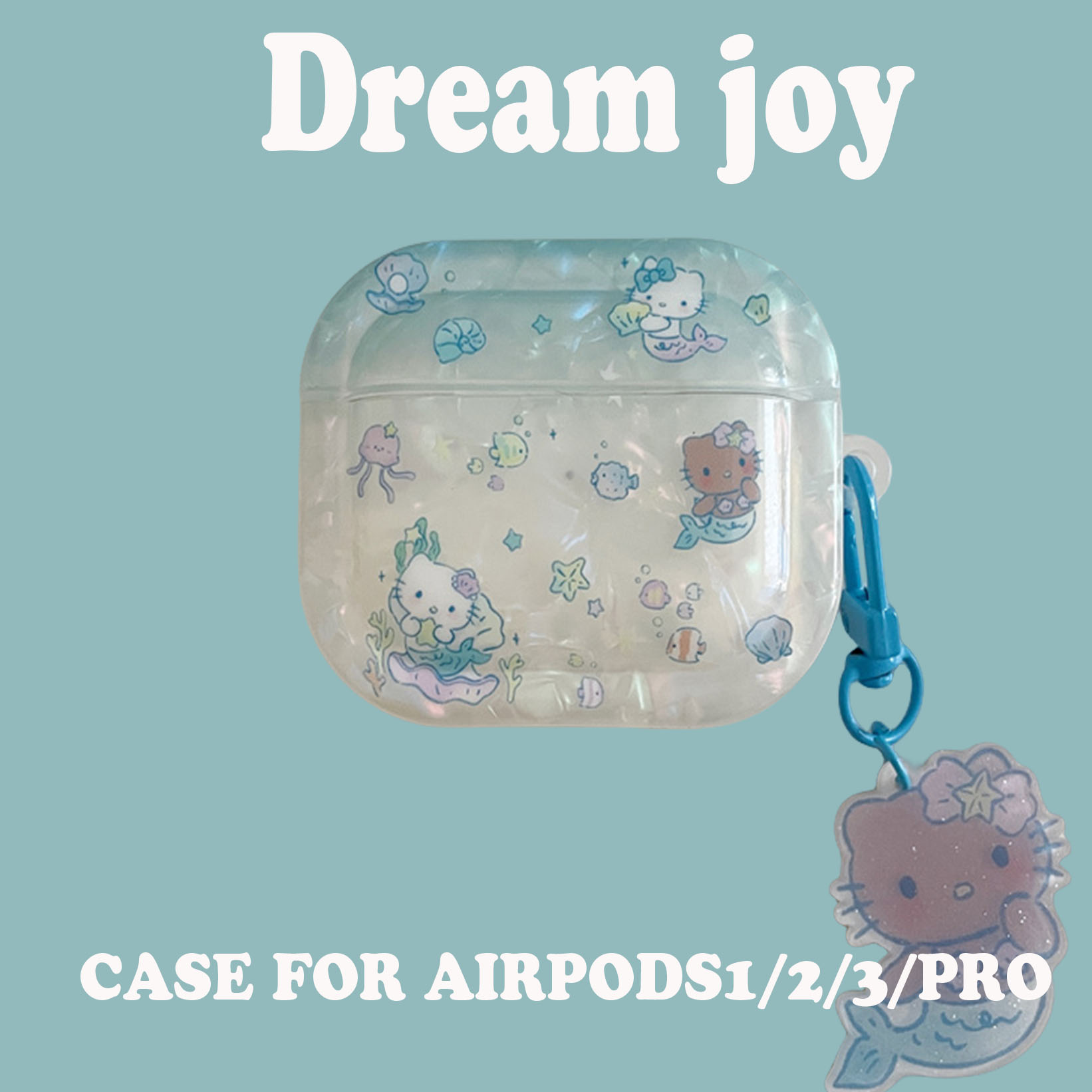 贝壳纹渐变黑皮kitty猫 适用于AirPodsPro2代保护套AirPods第三代airpods1/2代pro无线蓝牙耳机套保护壳防摔