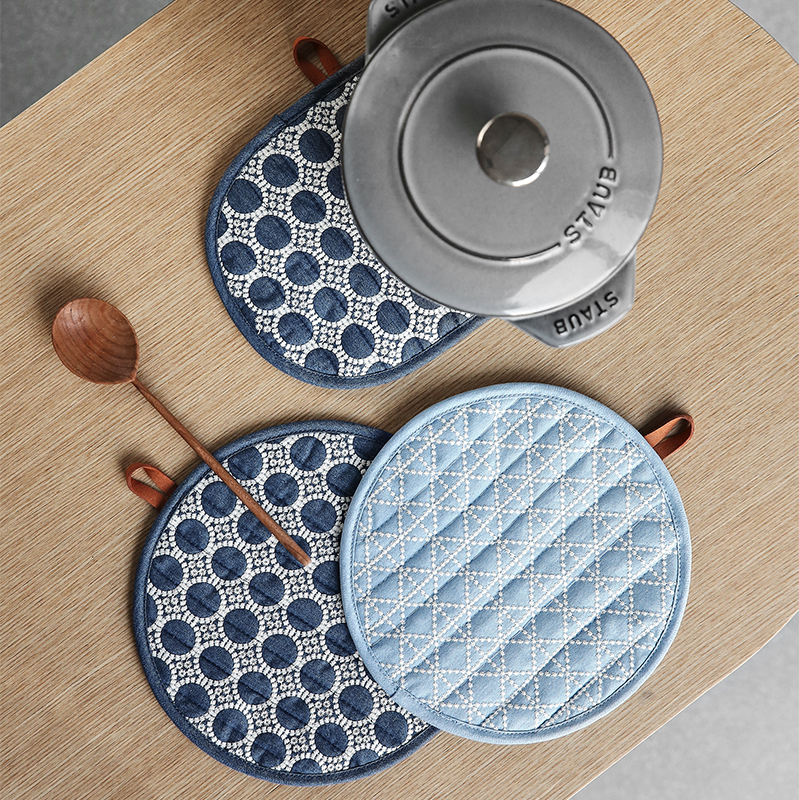 莫语ins风原创设计绗缝牛仔刺绣隔热锅垫布艺防烫手套垫子餐垫