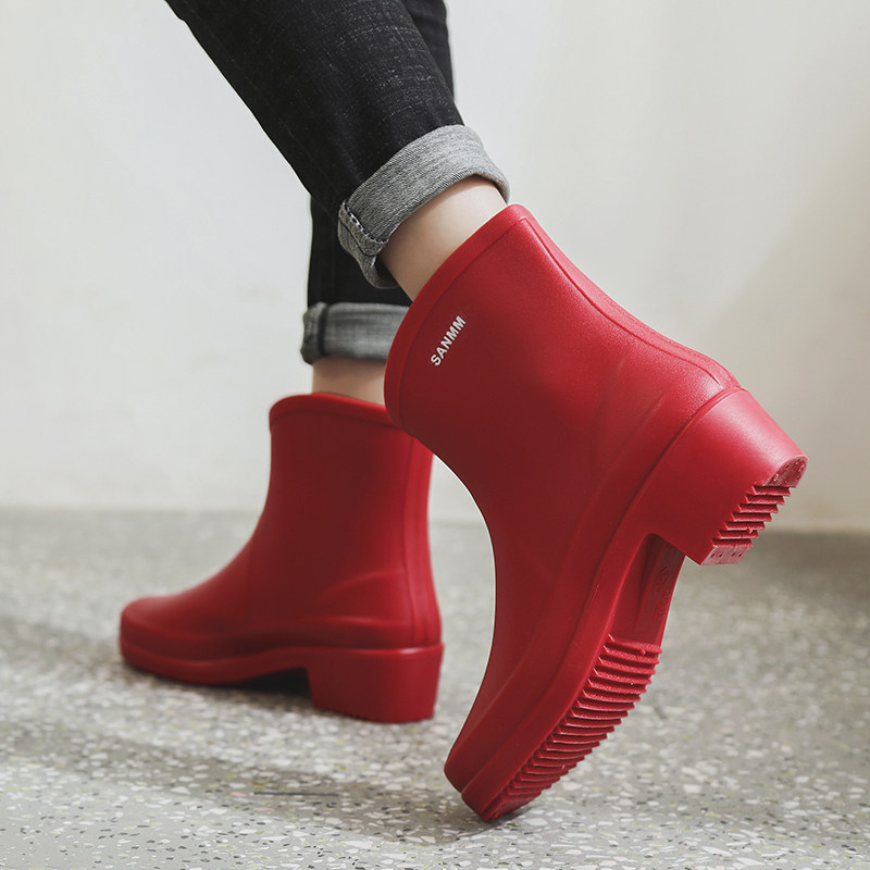 蓉黛佳玉日系risc雨鞋女款时尚短筒胶鞋厚底水鞋防水防滑雨靴女冬