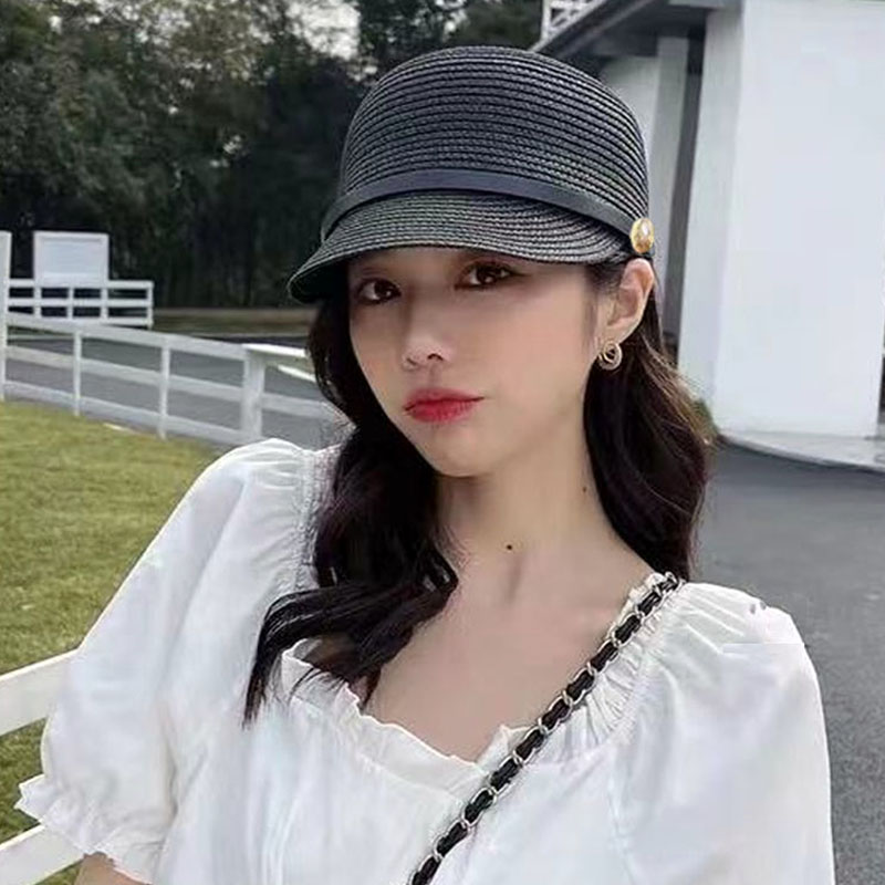 韩国代购东大门新款夏季手工编织马术帽子女小香风英伦遮阳防晒帽