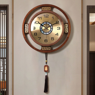 实木挂钟2024新款新中式高端客厅时钟表挂墙装饰大气静音轻奢挂表