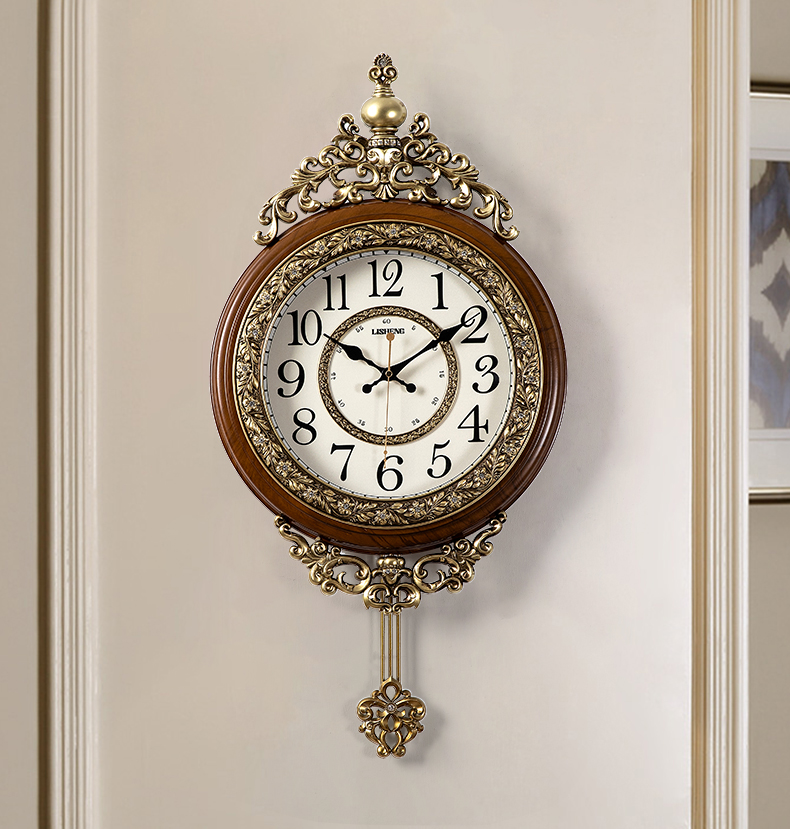 复古欧式挂墙家用挂钟客厅挂表石英钟表免打孔美式豪华时钟装饰