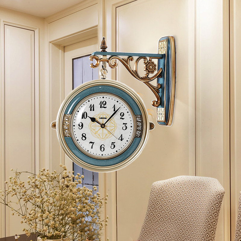 欧式大气两面吊钟家用挂钟客厅轻奢挂表双面表创意钟表墙壁大时钟