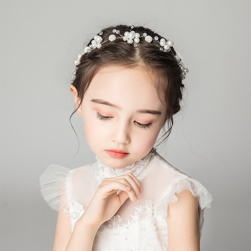 女童头饰小女孩公主裙发饰儿童礼服配饰小公主饰品演出发箍头链白