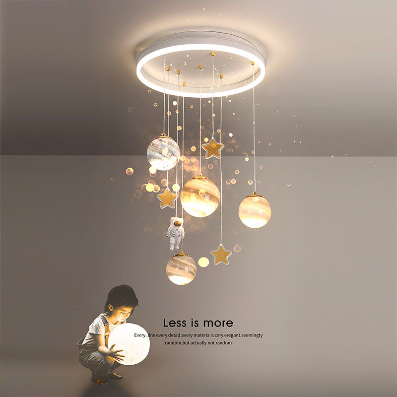 男孩女孩儿童房间吊灯创意流浪地球公主房卧室灯网红太空星球灯具