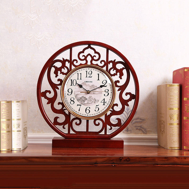 中式钟表座钟老式客厅复古实木摆件时钟静音台式家用个性创意台钟