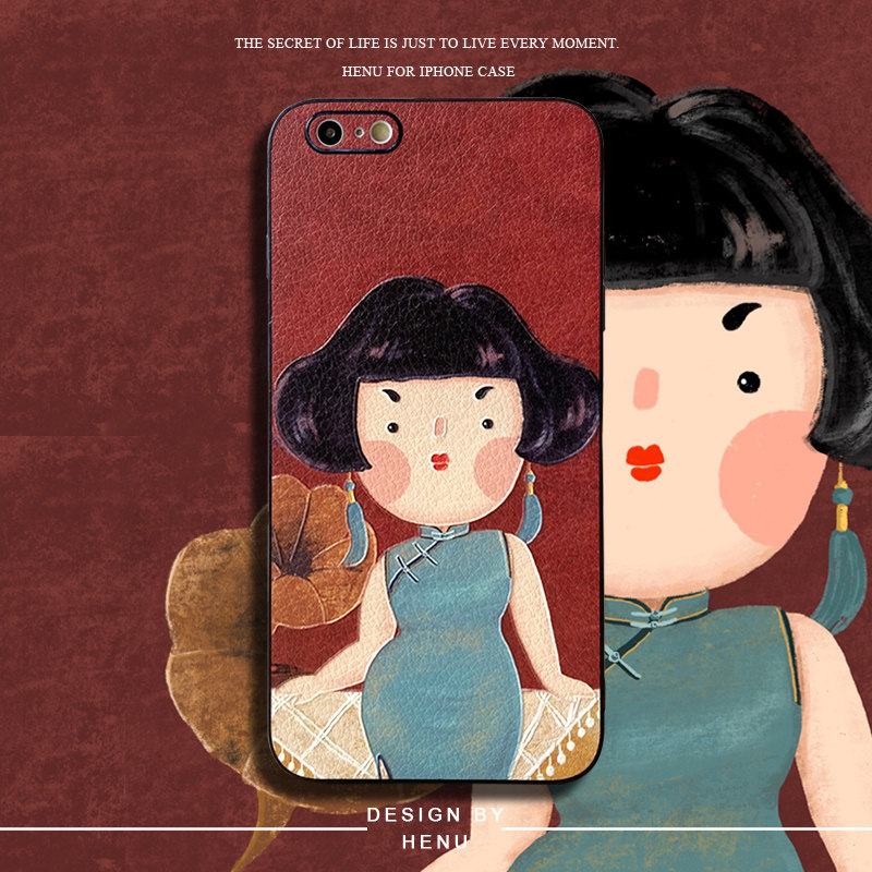 贺努原创浮雕中国风卡通旗袍小姐适用于苹果11手机壳iphone12promax
