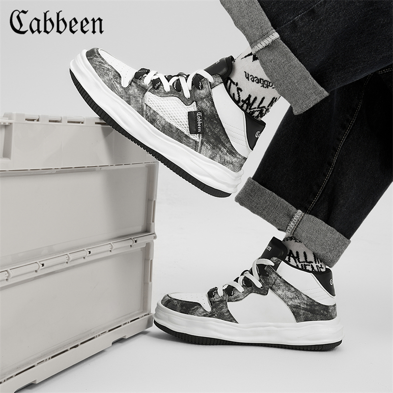 Cabbeen/卡宾旗舰官方正品 春秋男士溶解擦色高帮鞋 3224205012