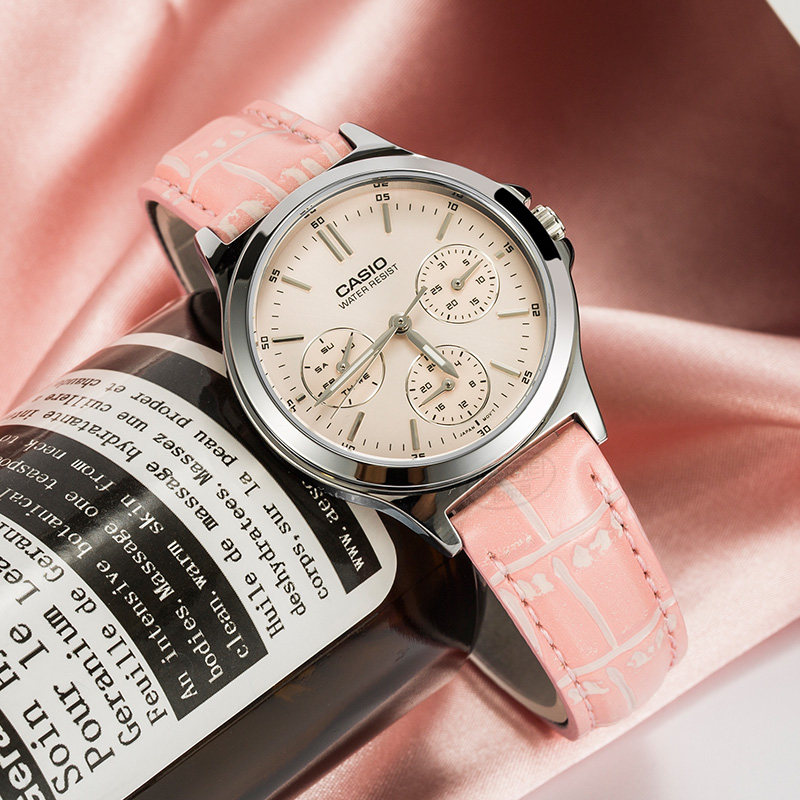 卡西欧casio手表女石英皮带樱花粉女士精致防水手表ltpv300l1a