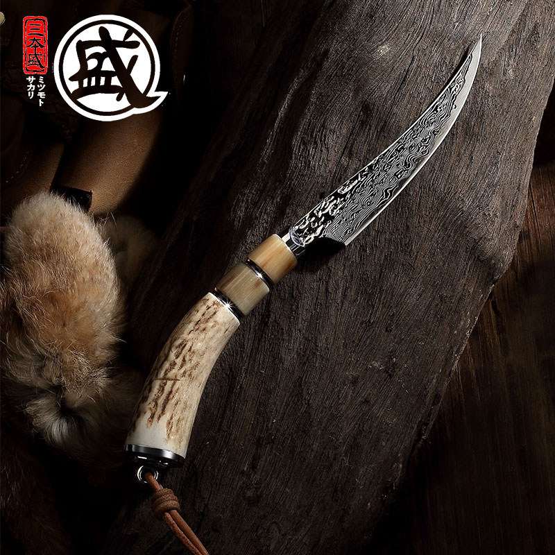 热销弯刀刀 户外 大马士革_【直营】三本盛日本割肉弯刀大马士革钢刀