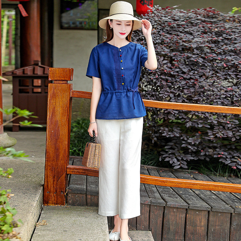 素雅订原创女装旗舰店棉麻套装2021夏季显瘦减龄时尚休闲两件