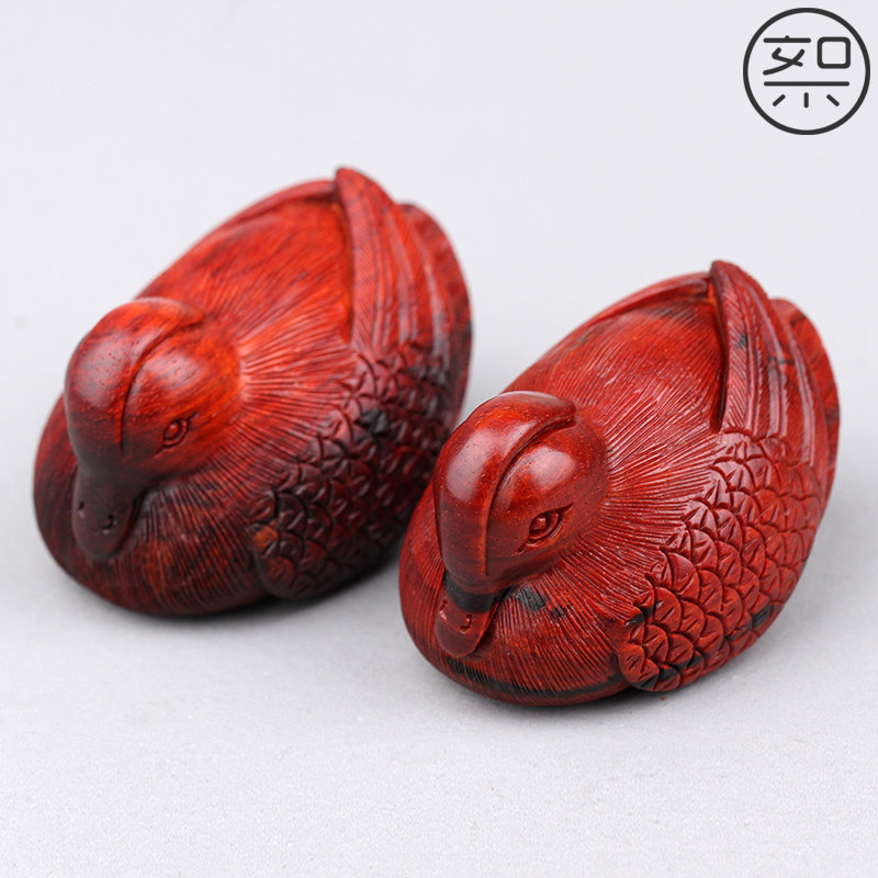 絮旧鸳鸯手把件一对印度小叶紫檀木手工雕刻文玩把玩物件手玩件