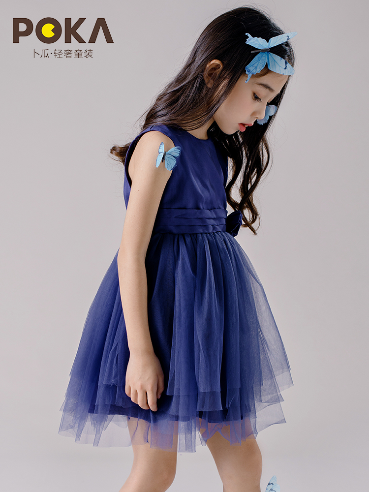 女童连衣裙夏小仙女蓝色公主裙蓬蓬纱洋气吊带裙纱裙薄款沙滩裙子