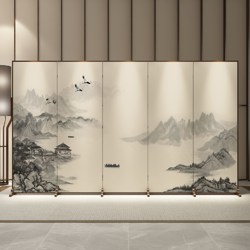 中式屏风简约隔断玄关客厅酒店遮挡办公室背景墙定制山水古风折屏