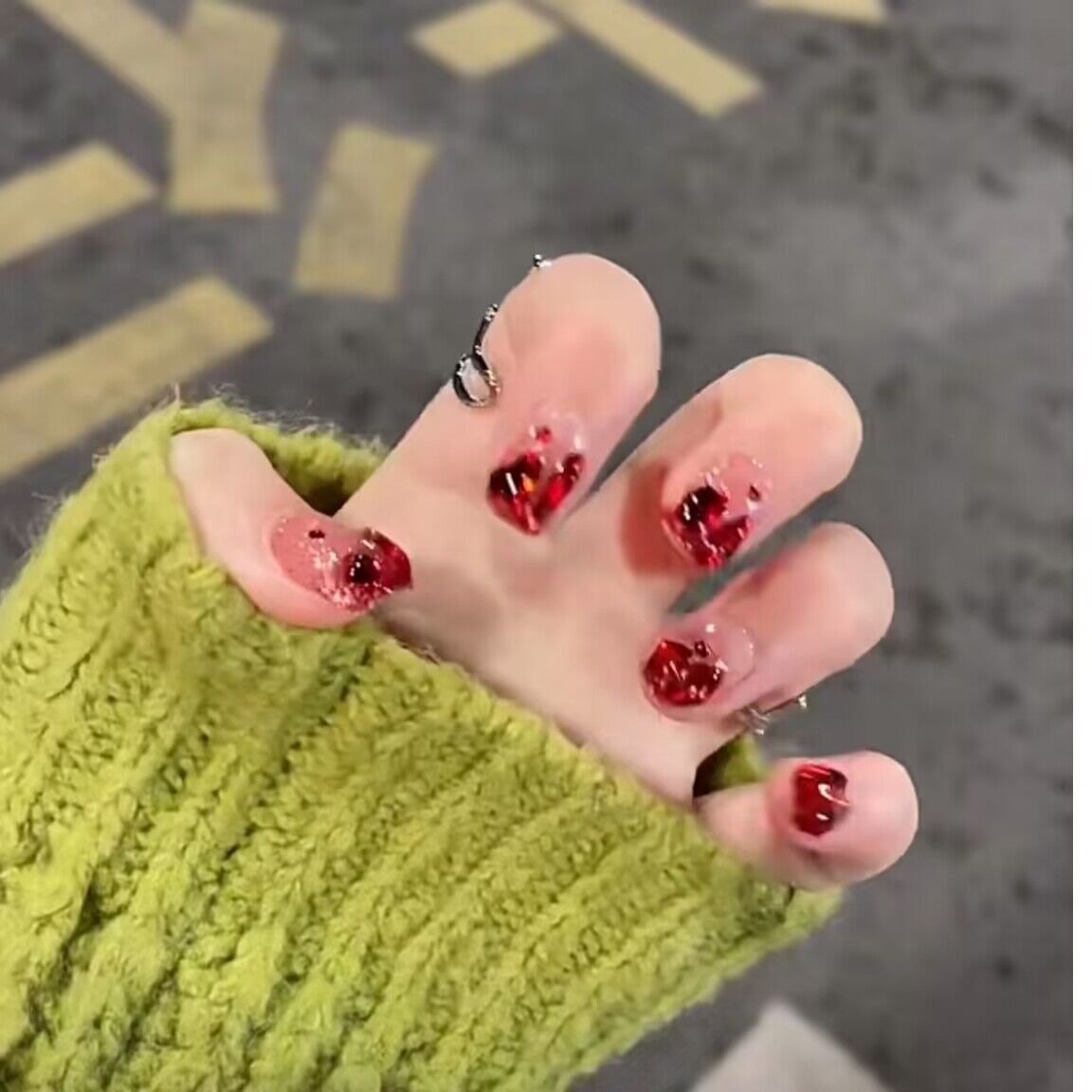 酷黑朋克辣妹2023年夜店女长款美甲贴片手工高级感显穿戴甲 原价33.