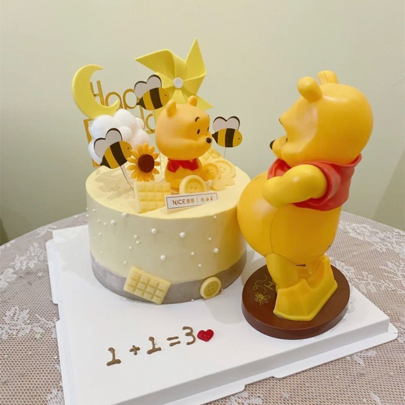 大肚子维尼熊蛋糕装饰摆件卡通可爱小熊公仔孕妇生日烘焙配件插件