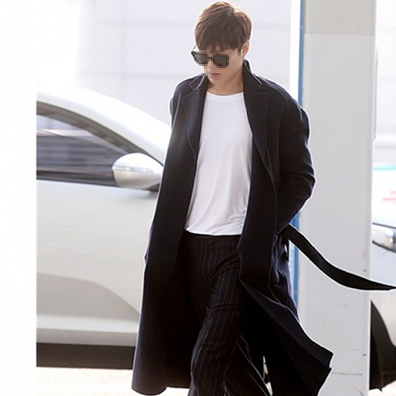 李敏镐同款外套_李敏镐同款冬季韩版时尚休闲羊毛呢大衣男长款宽松