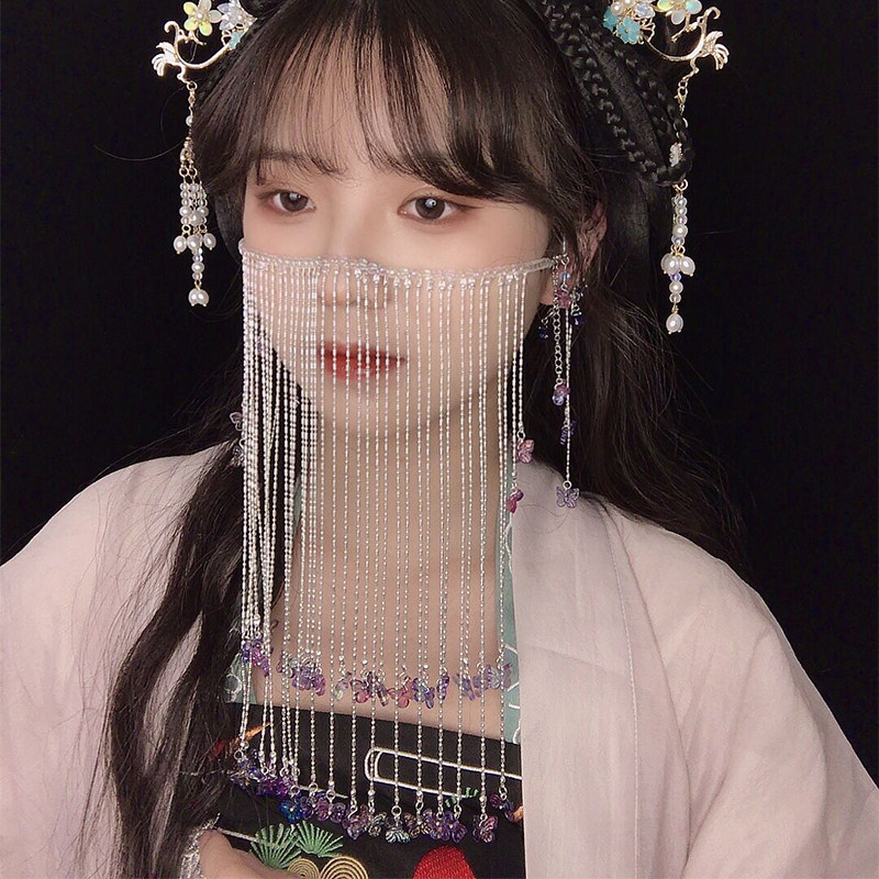 遮脸_【玉容隐】汉服面帘古风遮脸流苏额饰耳挂女超仙古装发饰面纱