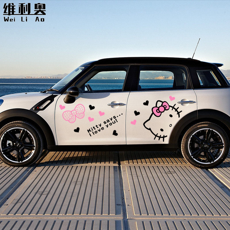 汽车卡通贴纸全车贴拉花油箱盖贴hello kitty车身贴kt猫后视镜贴