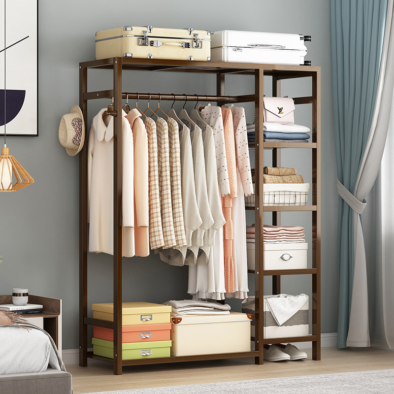简易衣帽架落地卧室网红家用置物挂衣柜实木多功能挂包衣服收纳柜