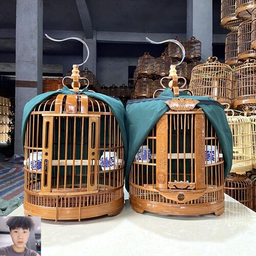 鹦鹉活鸟鸟笼子竹笼八哥鸟笼专用大号家用画眉别墅高档手工竹制