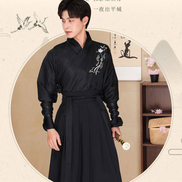 汉服男古风仙气男士中国风新款古装古代侠客书生黑色霸气全套装