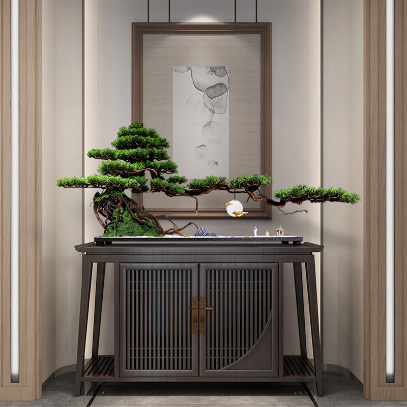 大型仿真迎客松盆景假植物盆栽客厅玄关崖柏别墅景观禅意装饰摆件