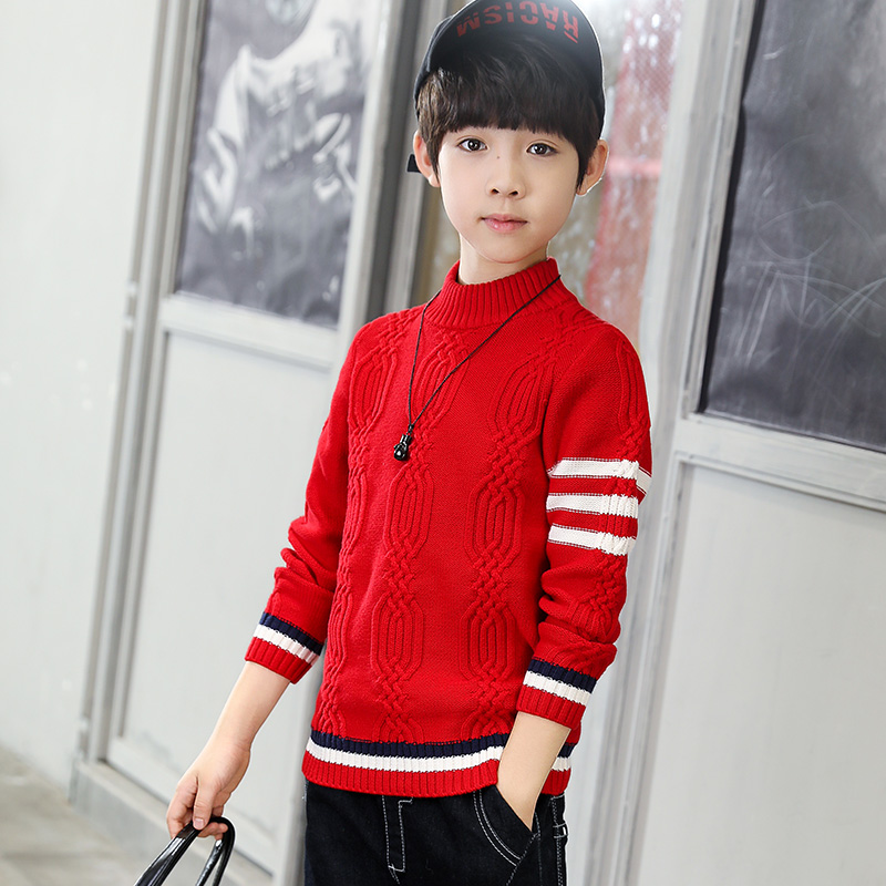 儿童毛衣加绒加厚男童针织衫套头春秋男孩男大童线衣5-10-12-15岁