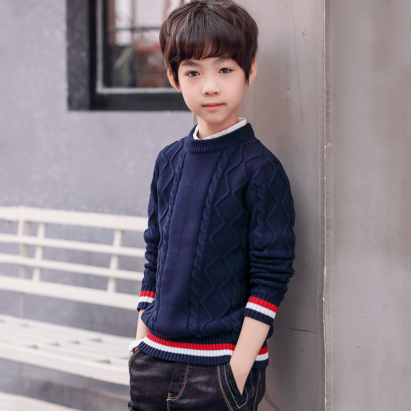 男童毛衣加绒加厚2019新款儿童针织衫套头韩版男孩中大童线衣纯棉