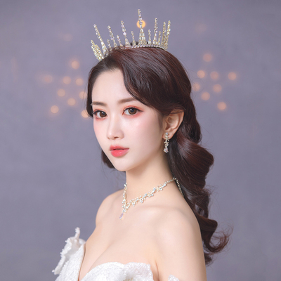 皇冠头饰新娘结婚白纱配饰精致小巧黄冠生日公主女王头冠高端大气发饰