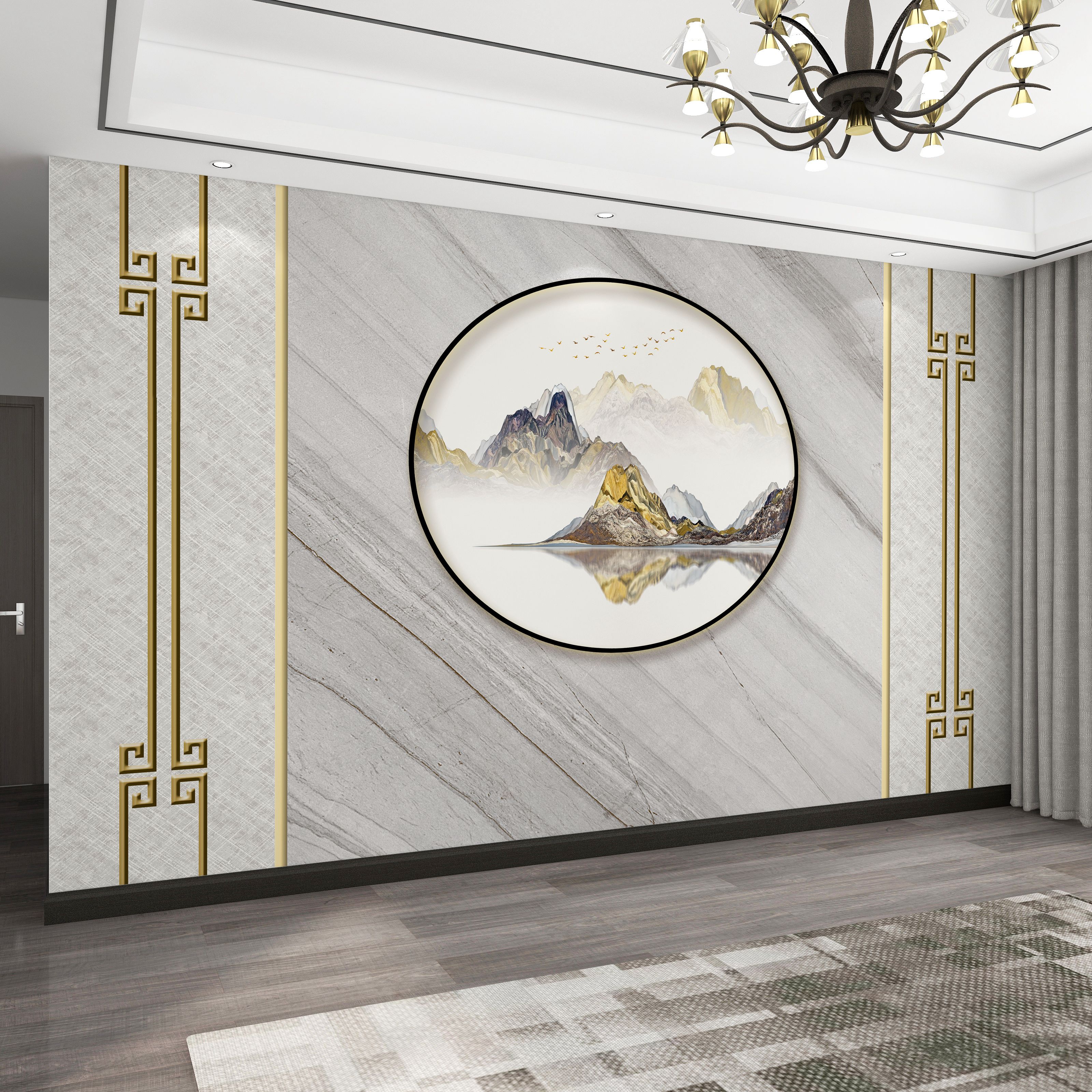 淘宝￥32折后价￥328d新中式电视背景墙壁纸客厅2021新款墙纸3d荷花