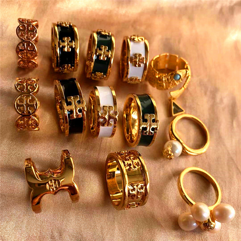 欧美饰品tory burch托丽伯奇珍珠简约百搭戒指指环黄铜电镀18k金