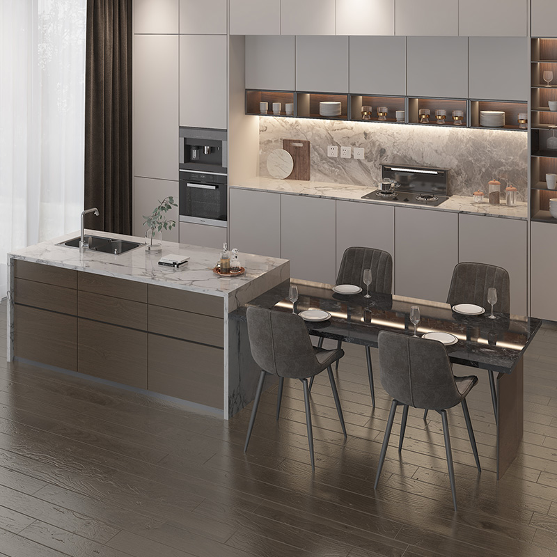 轻奢岩板中岛台餐桌一体成品可移动厨房餐厅岩石伸收缩中岛台定制