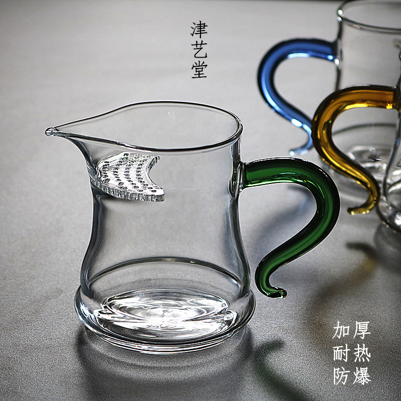 津艺堂加厚耐热高硼硅玻璃月牙杯杯漏一体简约分茶器滤绿茶杯包邮