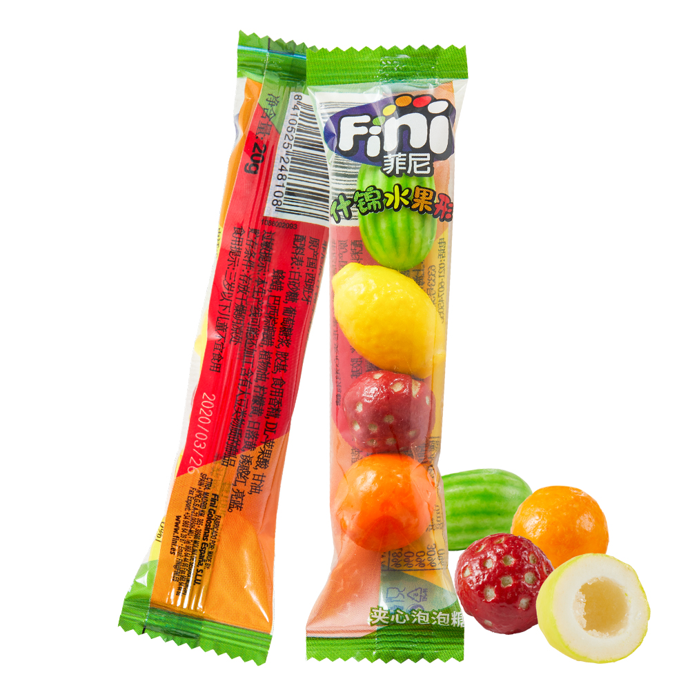 西班牙进口Fini菲尼什锦水果形夹心泡泡糖网球西瓜口香糖4粒装20g