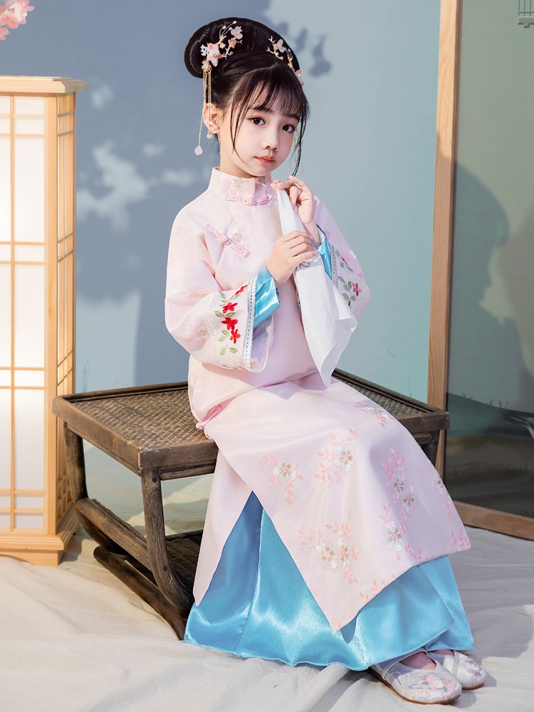 女童满族服装春秋装新款格格古代清朝宫廷公主旗服舞蹈服儿童古装