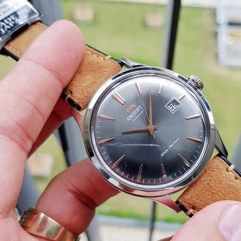 代购正品orient bambino东方双狮男表复古灰色表盘自动机械手表