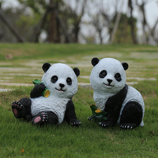 熊猫摆件树脂工艺品庭院装饰花园别墅院子动物园林景观公园草坪