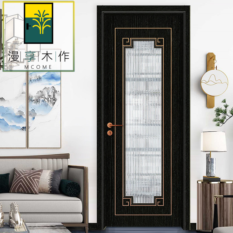 漫享木作定制新中式无漆玻璃门实木多层套装门室内卫生间门厨房门